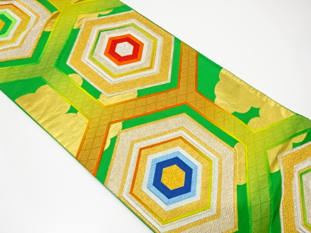 アンティーク　亀甲に雲模様織り出し袋帯（着用可）